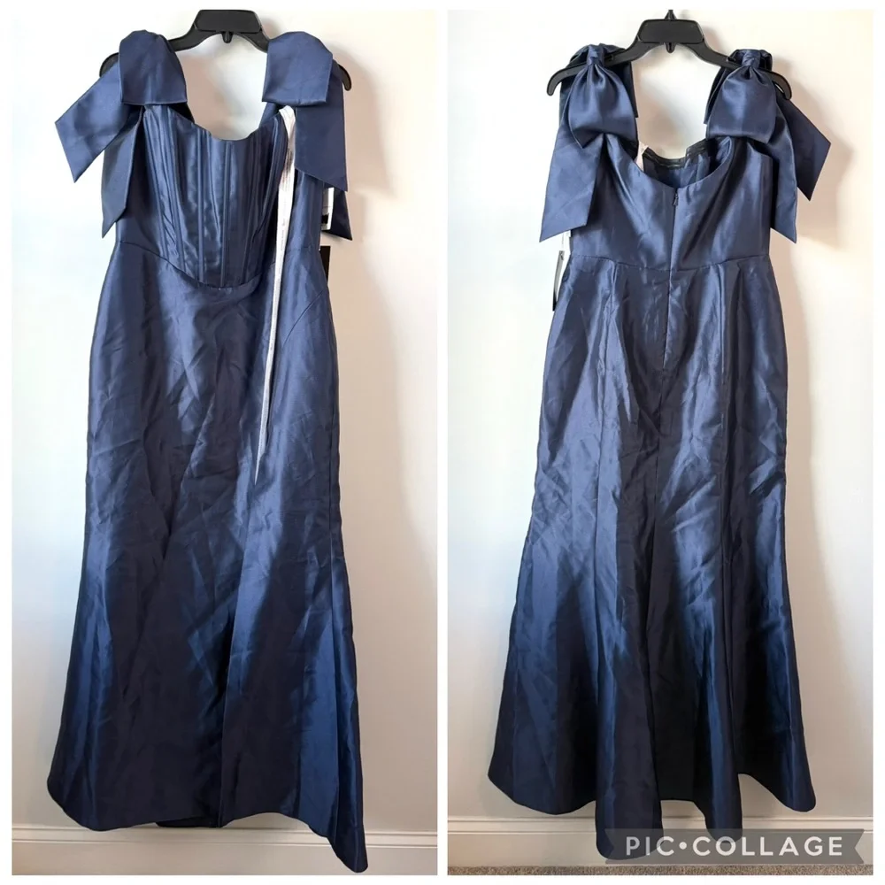 Alfred‎ Sung D854 Bow Off The Shoulder Corset Gown Midnight Navy 12 - Picture 3 of 9